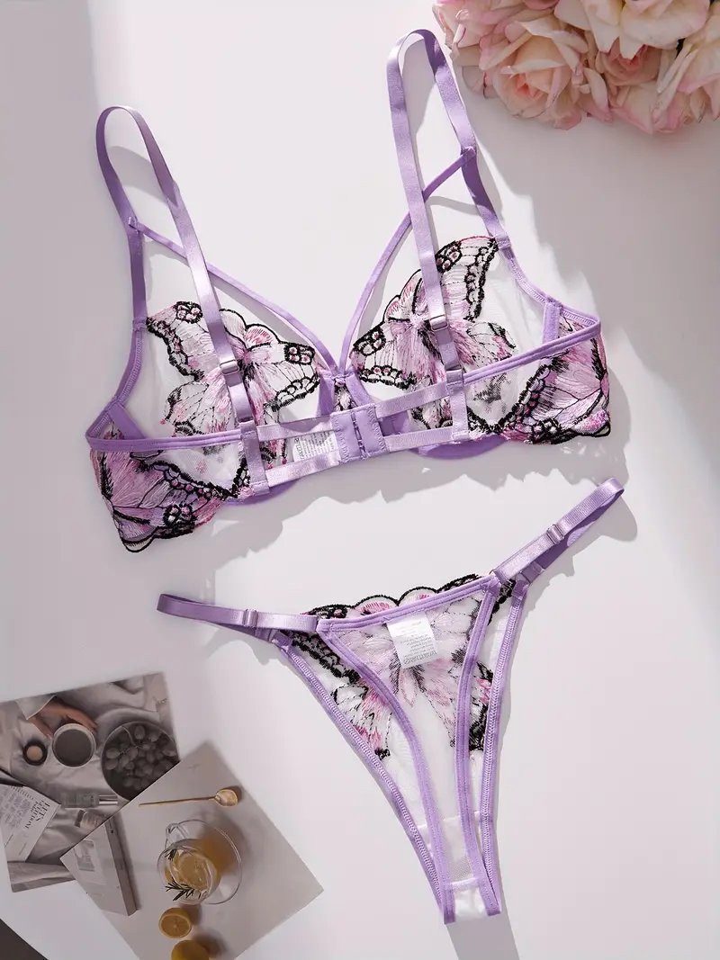 Sexy Dessous set | Besticktes BH-Set aus Stickereispitze,Schmetterling BH