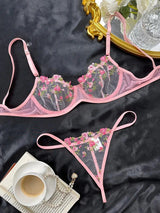 Sexy Dessous-Set, Damenunterwäsche (2-teiliges Set mit String), verführerische Reizwäsche, bestickter BH und Tanga