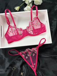 Sexy Dessous-Set, Damenunterwäsche (2-teiliges Set mit String), verführerische Reizwäsche, bestickter BH und Tanga