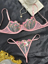 Sexy Dessous-Set, Damenunterwäsche (2-teiliges Set mit String), verführerische Reizwäsche, bestickter BH und Tanga