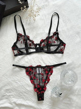 Sexy BH-Set mit Blumenmuster, 2-tlg., besticktes Dessous-Set mit String, luxuriöse Unterwäsche für Damen