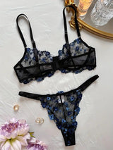 Besticktes BH Set | Dessous Set mit Blumenmuster - Embroidery Lingerie Set, 2-tlg