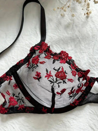 Sexy BH-Set mit Blumenmuster, 2-tlg., besticktes Dessous-Set mit String, luxuriöse Unterwäsche für Damen