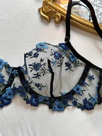 Besticktes BH Set | Dessous Set mit Blumenmuster - Embroidery Lingerie Set, 2-tlg