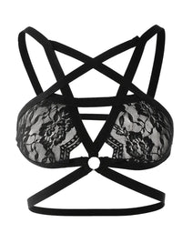 Wireless Bra, Sexy Lace Lingerie, Women's Underwear with Pentagram Bandage (1 Piece) Lace Lingerie, Erotic Underwear, Elegant Bra for Women 