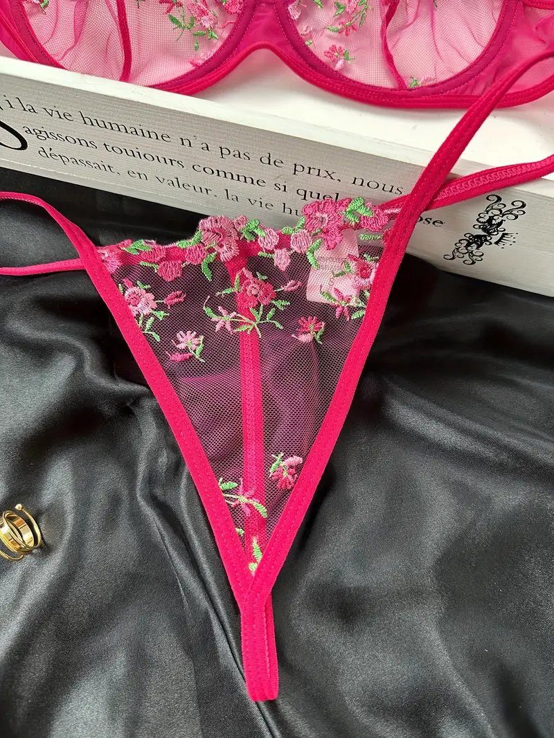 Sexy Dessous-Set, Damenunterwäsche (2-teiliges Set mit String), verführerische Reizwäsche, bestickter BH und Tanga