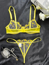 Sexy Dessous-Set, Damenunterwäsche (2-teiliges Set mit String), verführerische Reizwäsche, bestickter BH und Tanga