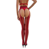 Suspender stockings Hold-up stockings with suspender belt, sexy fishnet stockings with ouvert (1 pair) Erotic lingerie with ouvert and tights for women 