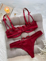 Transparentes Dessous-Set, 2-teiliges besticktes Lingerie-Set für Damen, eleganter BH und String