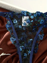 Sexy BH-Set mit Blumenmuster, 2-tlg., besticktes Dessous-Set mit String, luxuriöse Unterwäsche für Damen