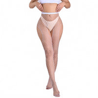 Ouvert Tights Hold-Up Suspender Belt Stockings - Fishnet Stockings with Jacquard Lace Waistband, One Size, Open Crotch (1 Piece)