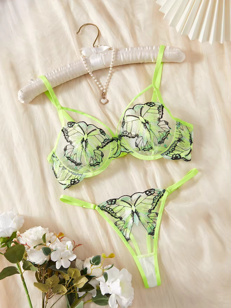 Sexy Dessous set | Besticktes BH-Set aus Stickereispitze,Schmetterling BH