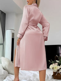 Housecoats, Dressing Gown Elegant Satin Long Sleeve Pajamas with V-Neck and Belt, Solid Satin Night Robe, Sleepwear, Belt, Sexy Nightwear for Women, Lingerie for Women 