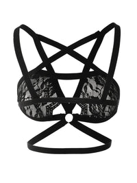 Wireless Bra, Sexy Lace Lingerie, Women's Underwear with Pentagram Bandage (1 Piece) Lace Lingerie, Erotic Underwear, Elegant Bra for Women 