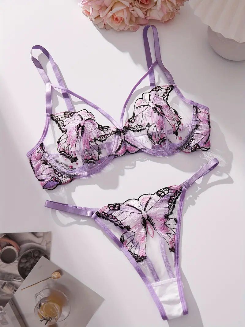 Sexy Dessous set | Besticktes BH-Set aus Stickereispitze,Schmetterling BH