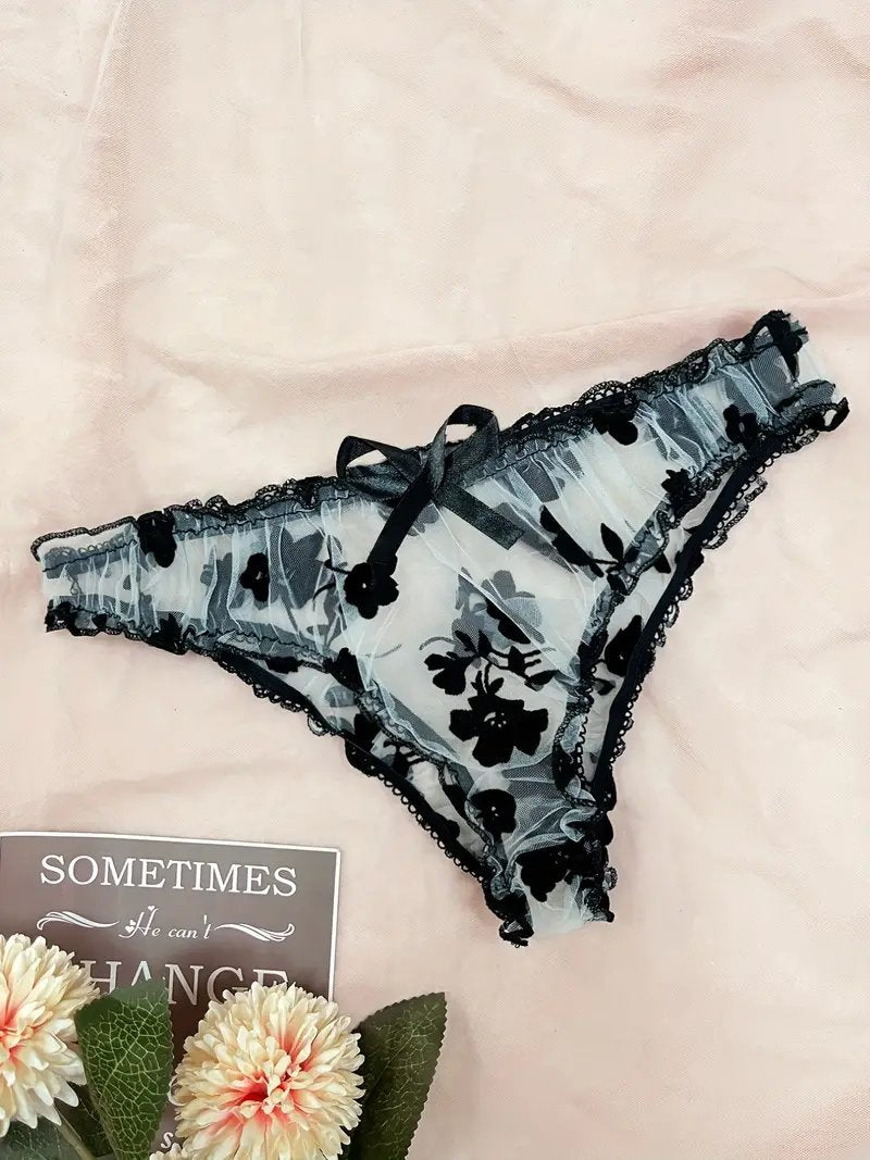 Bra set, soft bra, sexy transparent mesh lingerie for women, embroidered bra, triangle briefs (set, 2 pieces, with thong) elegant lingerie set 